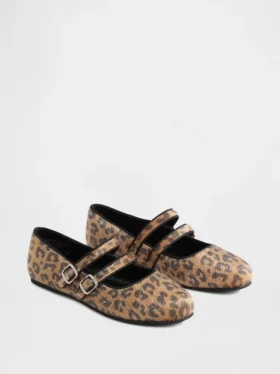 Balettskor med dubbla remmar i leopardmönster