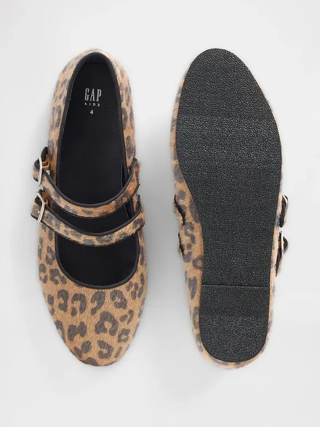 Balettskor med dubbla remmar i leopardmönster