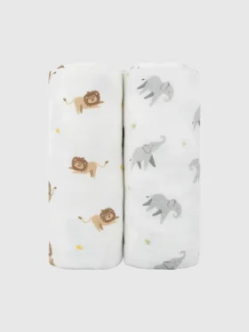 Bamboo Little Lion and Elephant Swaddle Set
