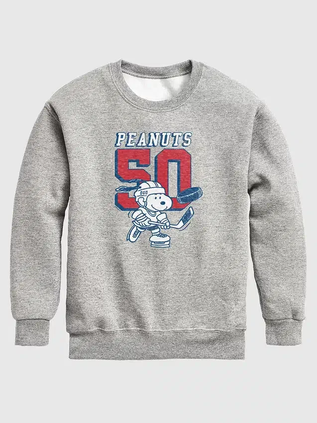 Barn-fleece-tröja med rund hals och Peanuts-Snoopy-hockeymotiv