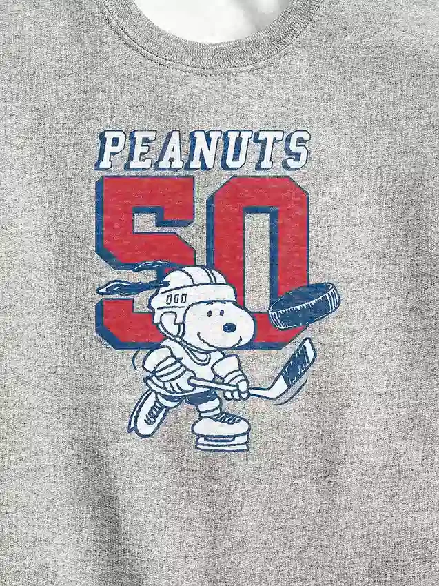 Barn-fleece-tröja med rund hals och Peanuts-Snoopy-hockeymotiv