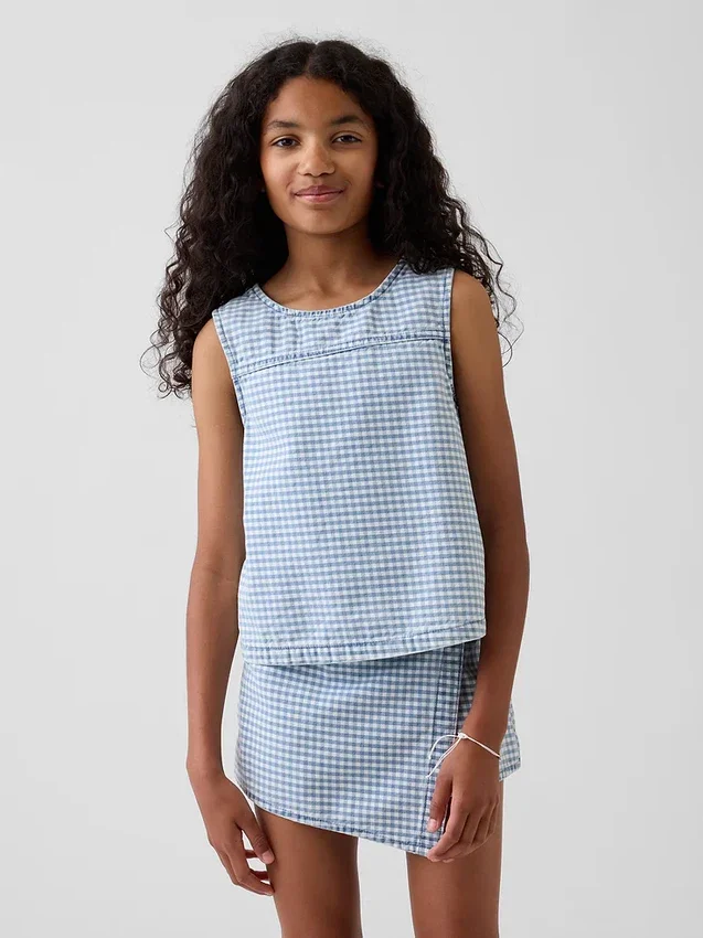 Barn-linne i gingham-mönstrad denim