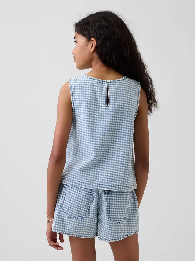 Barn-linne i gingham-mönstrad denim