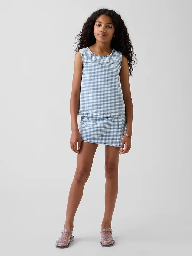 Barn-linne i gingham-mönstrad denim