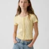 Barn-T-shirt i pointelle-ribb med knappar fram