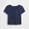 Barn-T-shirt i pointelle-ribb med knappar fram