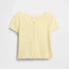 Barn-T-shirt i pointelle-ribb med knappar fram