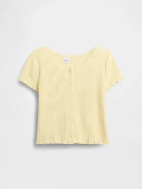 Barn-T-shirt i pointelle-ribb med knappar fram