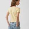 Barn-T-shirt i pointelle-ribb med knappar fram