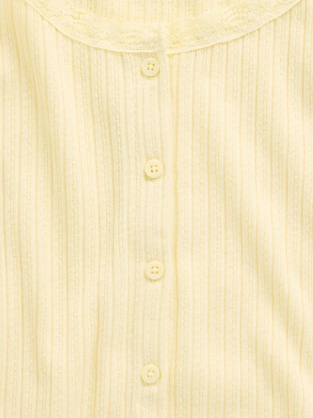 Barn-T-shirt i pointelle-ribb med knappar fram