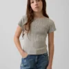 Barn-T-shirt i ribbad, färgskiftande, figursydd modell