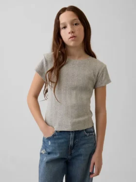 Barn-T-shirt i ribbad, färgskiftande, figursydd modell