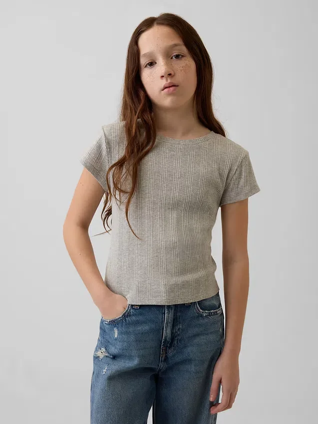 Barn-T-shirt i ribbad, färgskiftande, figursydd modell
