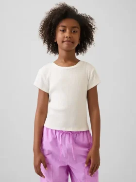 Barn-T-shirt i ribbad, färgskiftande, figursydd modell