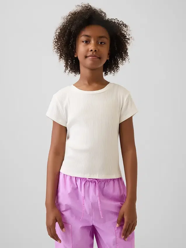 Barn-T-shirt i ribbad, färgskiftande, figursydd modell