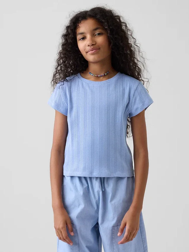 Barn-T-shirt i ribbad, färgskiftande, figursydd modell