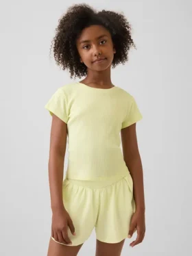 Barn-T-shirt i ribbad, färgskiftande, figursydd modell