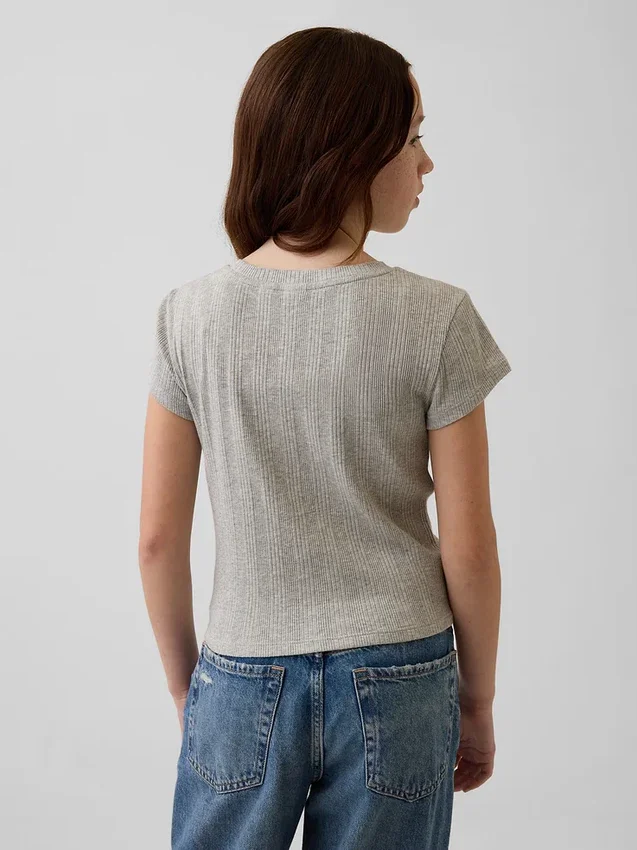 Barn-T-shirt i ribbad, färgskiftande, figursydd modell