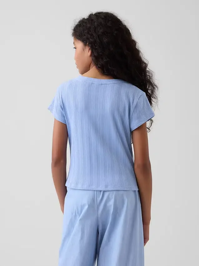 Barn-T-shirt i ribbad, färgskiftande, figursydd modell