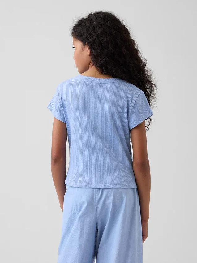 Barn-T-shirt i ribbad, färgskiftande, figursydd modell
