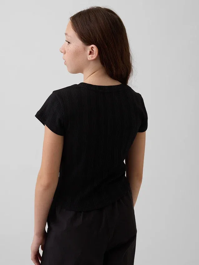 Barn-T-shirt i ribbad, färgskiftande, figursydd modell