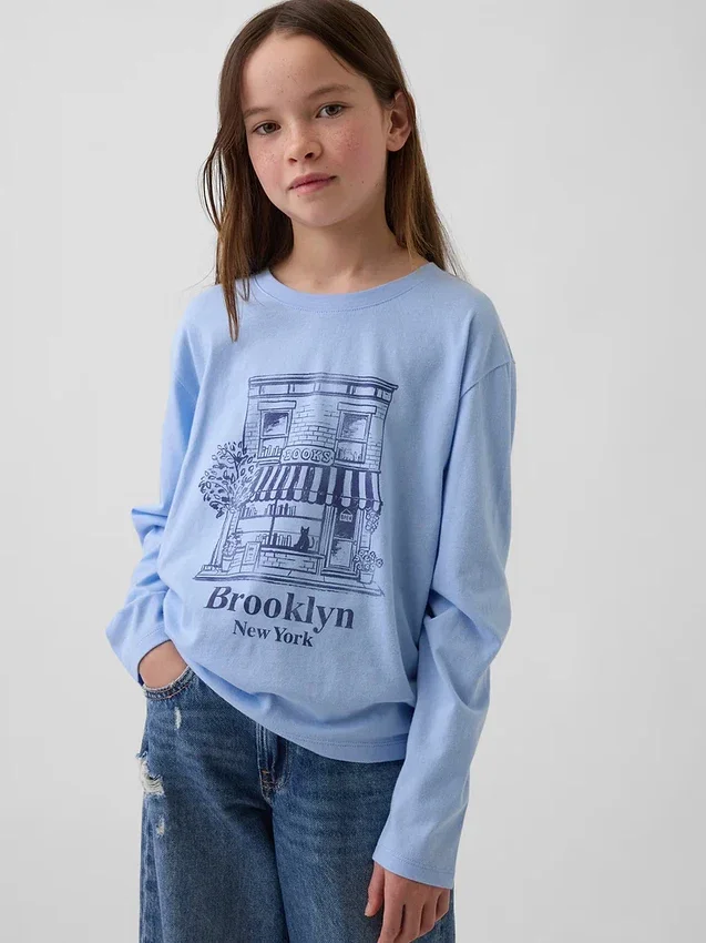 Barn-T-shirt med avslappnad passform och tryck