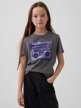 Barn-T-shirt med avslappnad passform och tryck