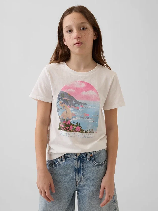 Barn-T-shirt med avslappnad passform och tryck