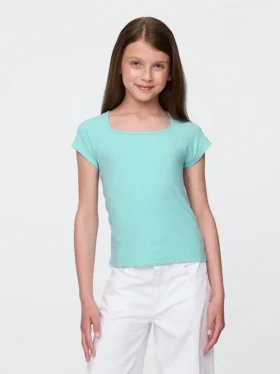 Barn-T-shirt med fyrkantig halsringning