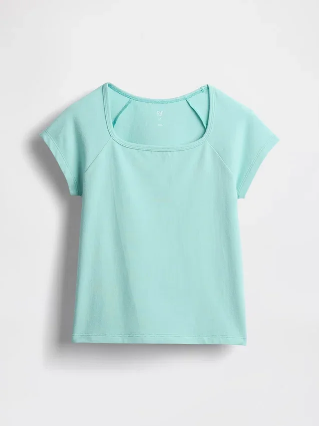 Barn-T-shirt med fyrkantig halsringning