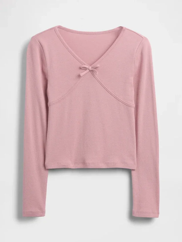 Barn-T-shirt med korsad rosett framtill