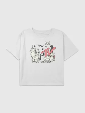 Barn-T-shirt med MTV-katter-tryck, boxig och kort