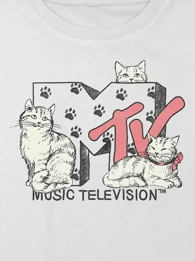 Barn-T-shirt med MTV-katter-tryck, boxig och kort