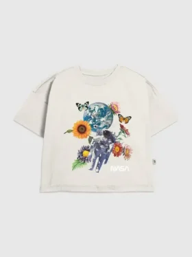 Barn-t-shirt med NASA-rymdmotiv och blommönster
