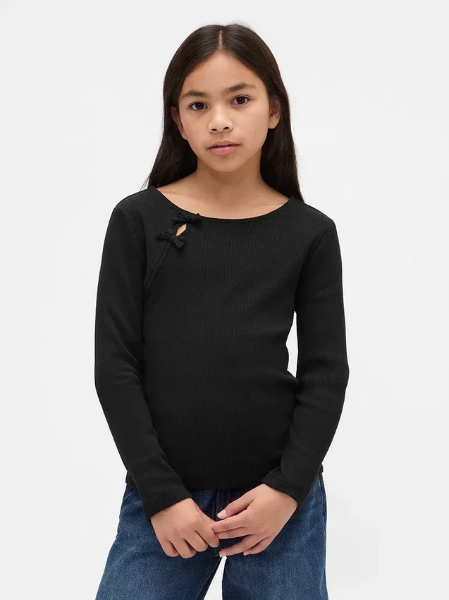 Barn-T-shirt med ribbad rosett