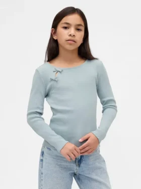 Barn-T-shirt med ribbad rosett