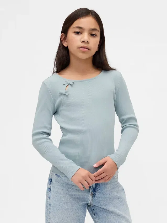 Barn-T-shirt med ribbad rosett