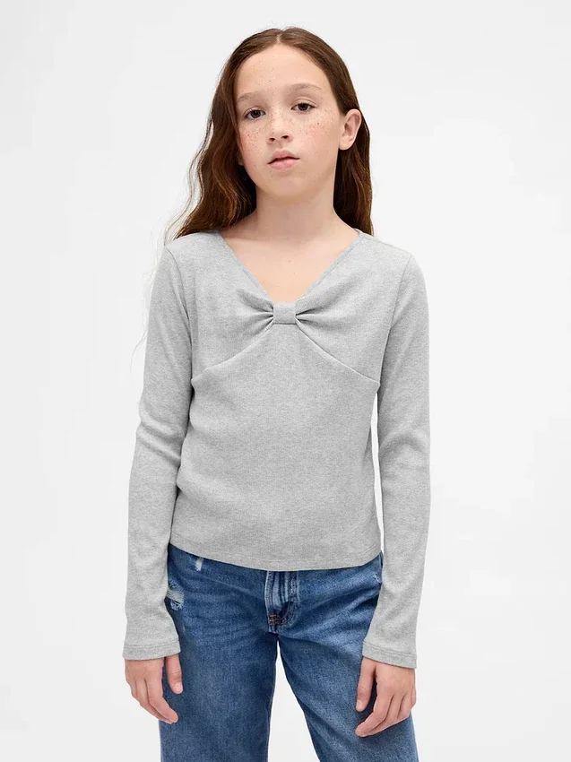 Barn-T-shirt med rosett vid halsen