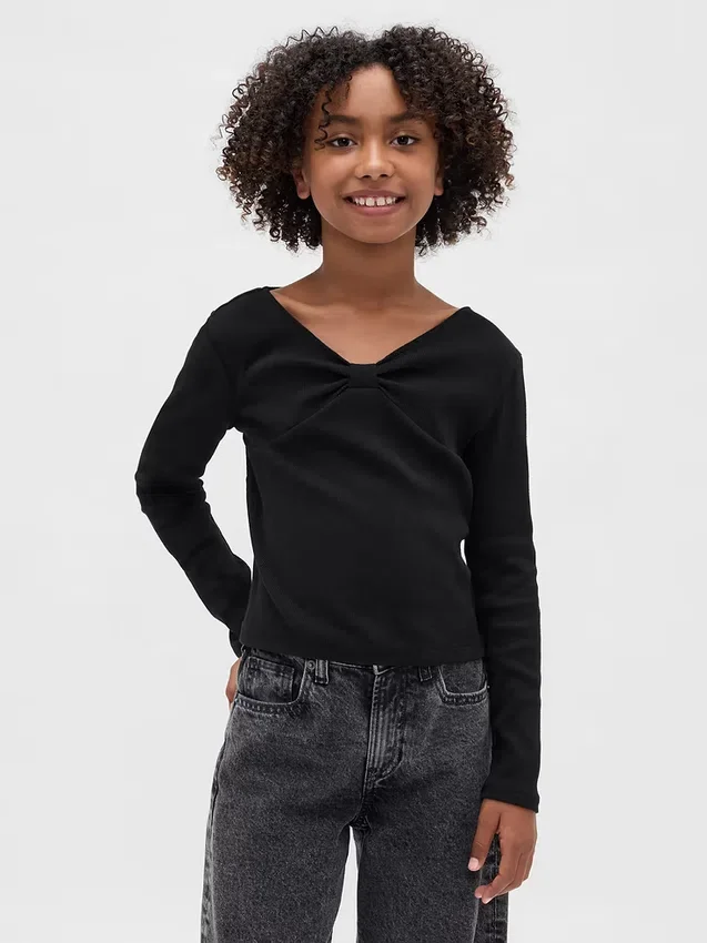 Barn-T-shirt med rosett vid halsen