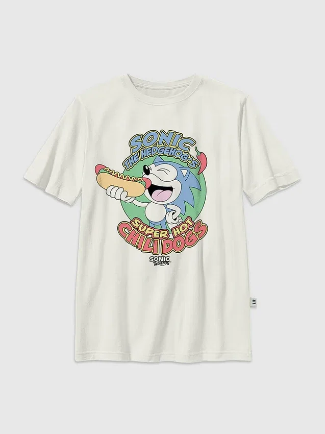 Barn-t-shirt med tryck av Sonic the Hedgehog och Chilidogs
