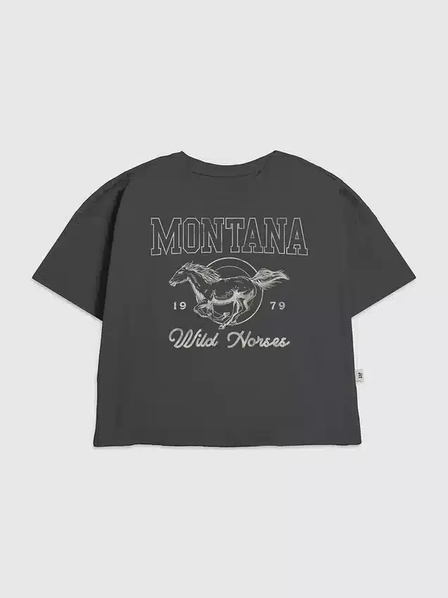 Barn-T-shirt med tryck av vildhästar i Montana