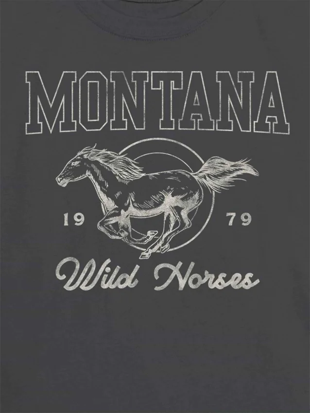Barn-T-shirt med tryck av vildhästar i Montana