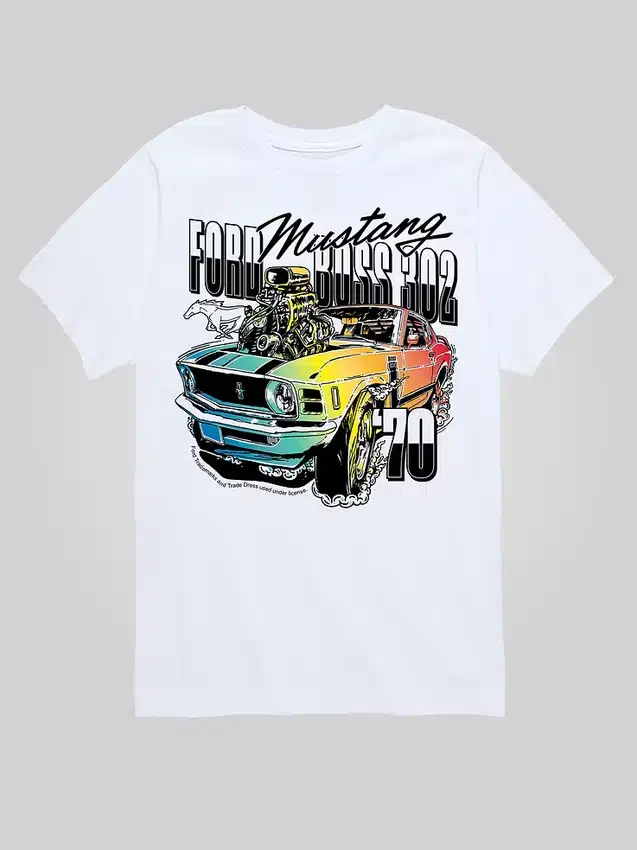 Barn-T-shirt med tryck: Ford 1970 Ford Mustang Rainbow, kortärmad