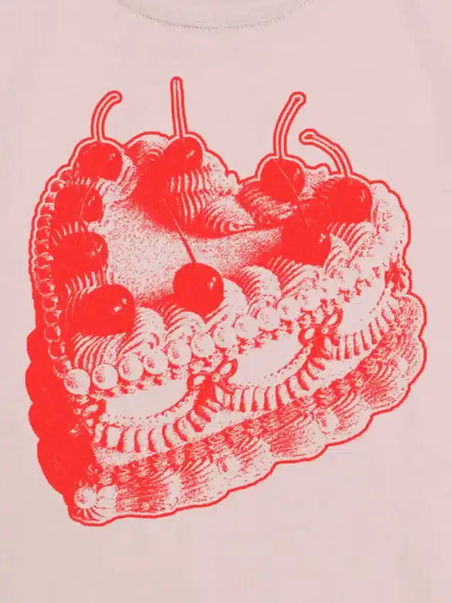 Barn-T-shirt med tryck: Vintage Heart Cake