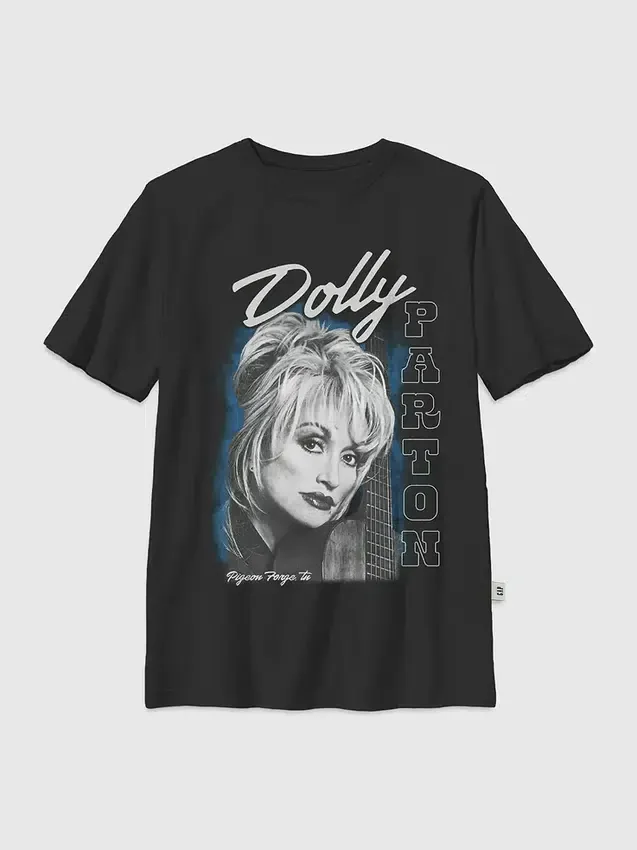 Barn-T-shirt med överdimensionerat Dolly Parton-porträtt med gitarr