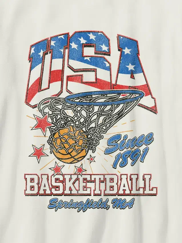 Barn-T-shirt med vintage-basketmotiv
