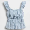 Barn-top med fladdrande ärmar, smockad midja och peplum