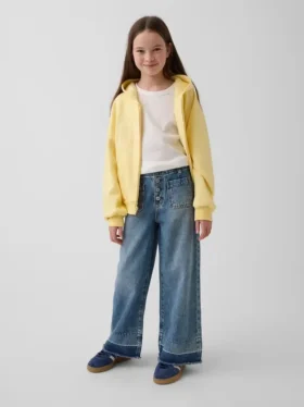Barnjeans med hög midja, vid ben och ankellängd