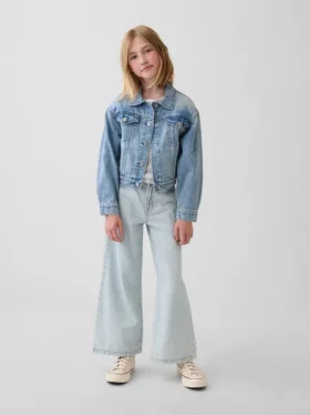 Barnjeans med hög midja, vid ben och ankellängd