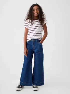 Barnjeans med hög midja, vid ben och ankellängd